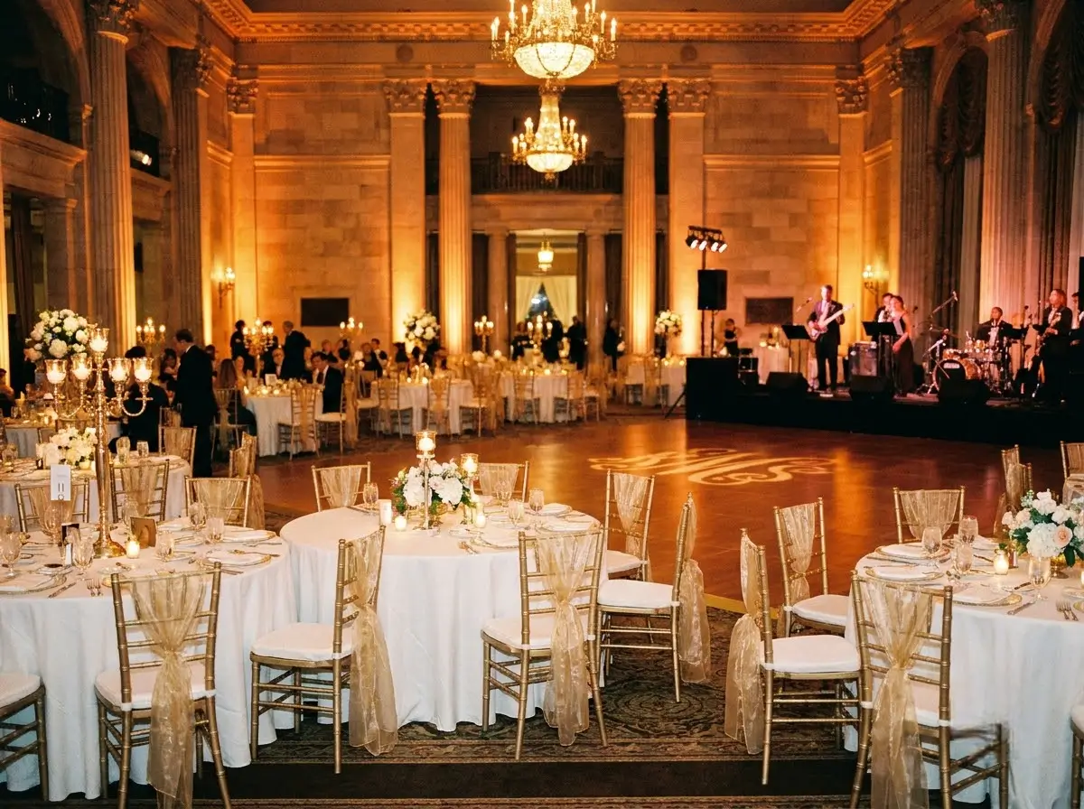 Elegant banqueting hall set up for a wedding reception at Venue 5, the best banqueting venue in Ruislip