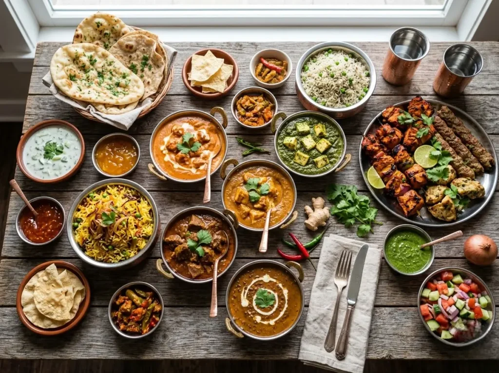 A spread of Indian dishes from the Venue 5 menu in Ruislip