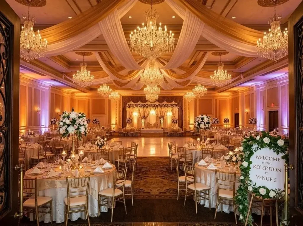 Venue 5's banqueting hall dressed for a reception in Ruislip