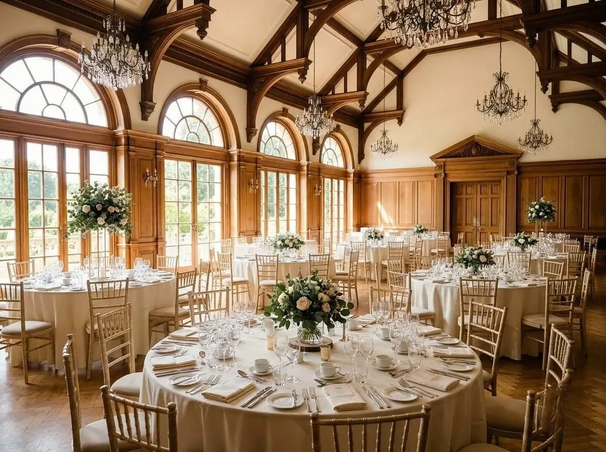 Dedicated banqueting hall at Venue 5 in Ruislip set up for an event