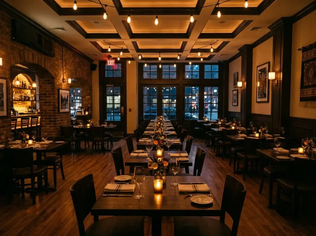 Venue 5's intimate dining area set for an evening date in Ruislip