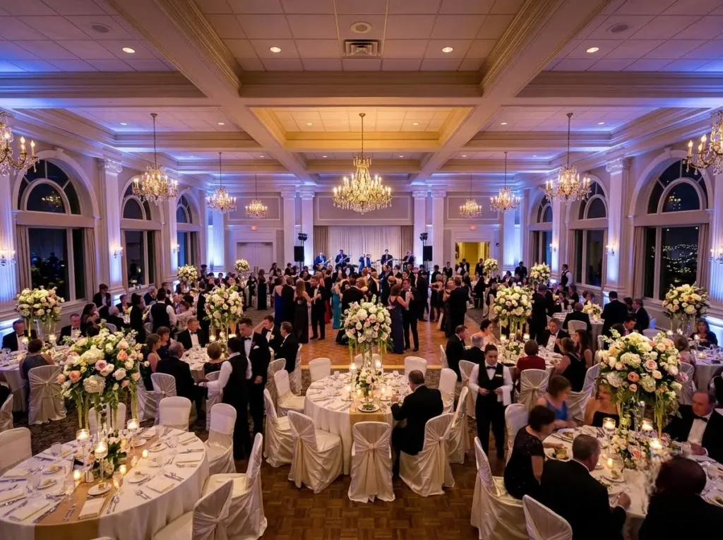 Venue 5's banqueting hall decorated for an event in Ruislip