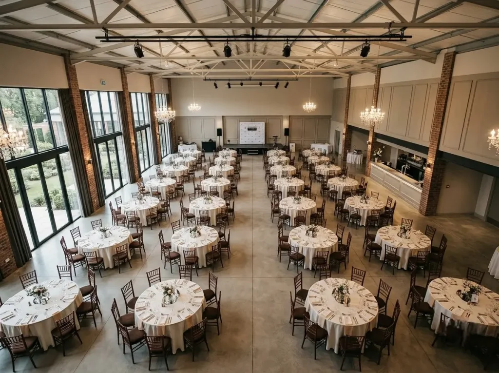 Wide view of Venue 5's banqueting hall showing scale and layout in Ruislip