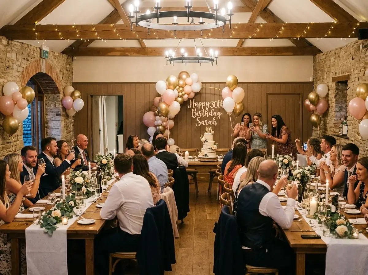 Venue 5 banqueting hall decorated for a milestone birthday celebration